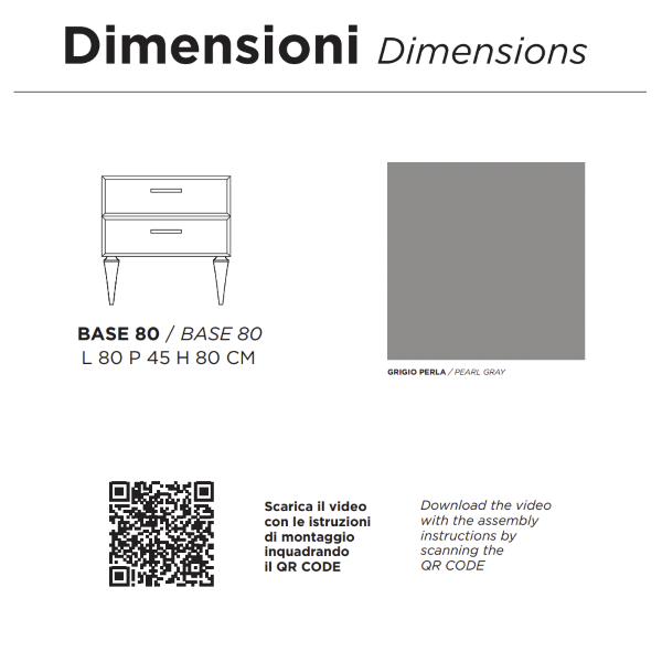 Mobile bagno moderno 80 cm - Grigio Perla - 2 cassetti - Lavabo - CLEIDE