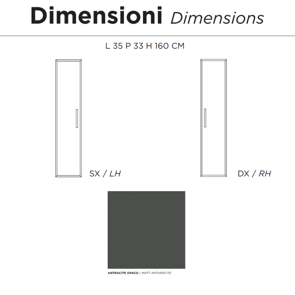 CLEIDE modern reversible bathroom column with 1 matt anthracite door