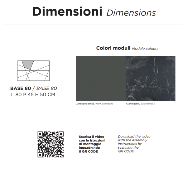 CRIZIA base 80 modern suspended bathroom cabinet with anthracite washbasin