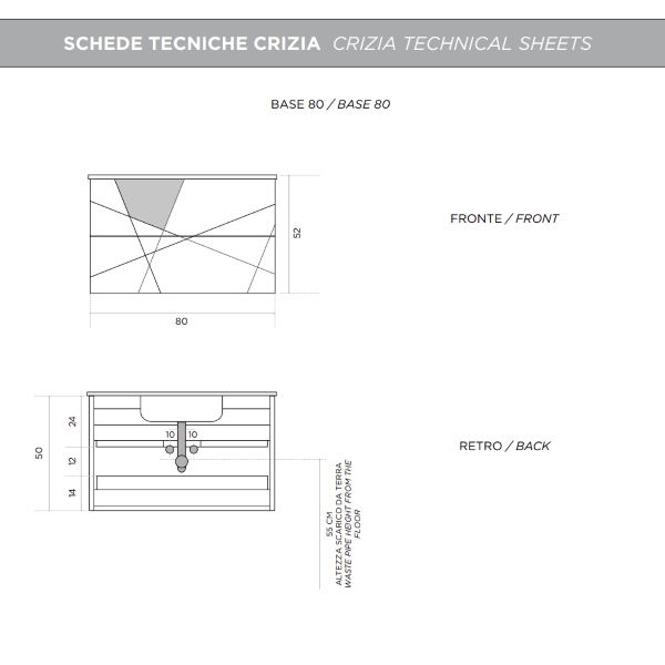 CRIZIA base 80 modern suspended bathroom cabinet with anthracite washbasin