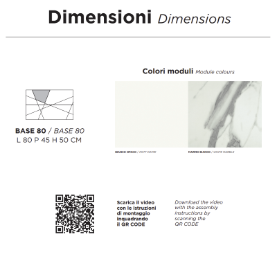 CRIZIA base 80 modern suspended bathroom cabinet with white washbasin