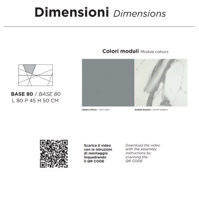 CRIZIA base 80 modern suspended bathroom cabinet with matt gray washbasin