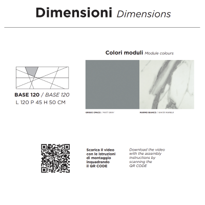 CRIZIA modern suspended bathroom cabinet 120 base with sink, MATT GREY