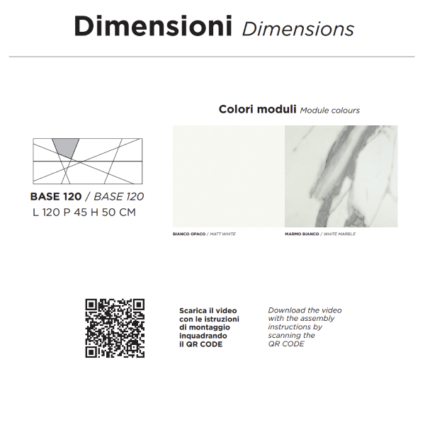 CRIZIA modern suspended bathroom cabinet base 120 ,with sink, MATT WHITE