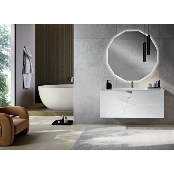CRIZIA modern suspended bathroom cabinet base 120 ,with sink, MATT WHITE