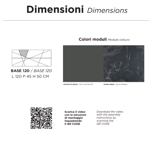 CRIZIA modern suspended bathroom cabinet 120 base with sink, MATT ANTHRACITE