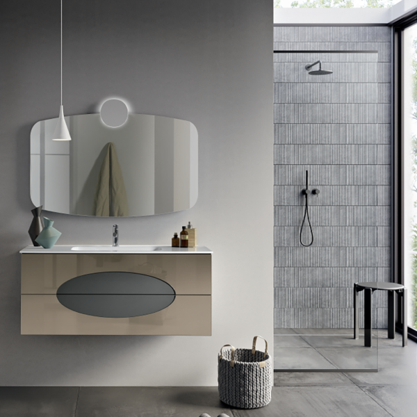 005300 - Mueble de baño suspendido 120 LIA Antracita con inserciones de  cristal espejo Bronce y lavabo 