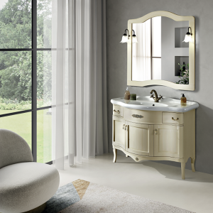 Freistehender Badezimmerschrank im klassischen Stil von LONDON mit 3 Türen und Waschbecken Elfenbein
