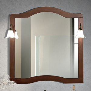 Classic style bathroom mirror with frame and 2 wall lamps LONDON walnut 