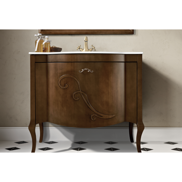 Mobile bagno classico MARTINA 90 cm - Noce - Cassettone - Lavabo e specchio