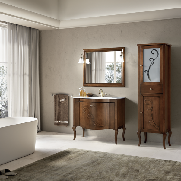 Mobile bagno classico MARTINA 90 cm - Noce - Cassettone - Lavabo e specchio