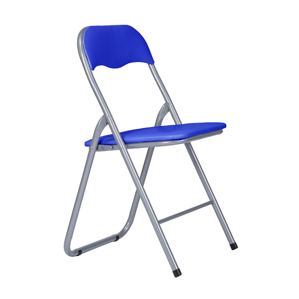 Padded space-saving folding chair with metal frame and eco-leather seat BLUE SET 2 PIECES