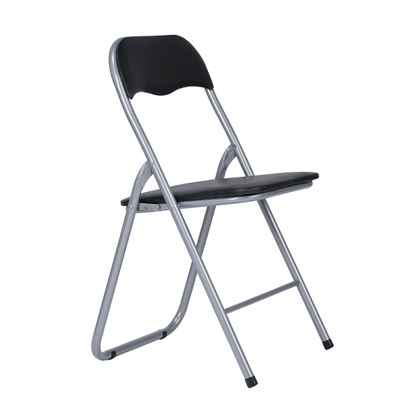 Gepolsterter platzsparender Klappstuhl Metallrahmen Öko-Ledersitz SCHWARZ SET 2 STÜCKE