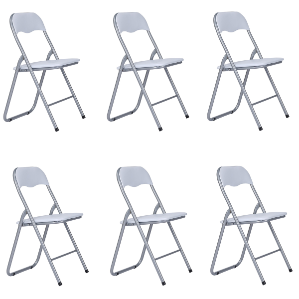 Gepolsterter platzsparender Klappstuhl Metallrahmen Öko-Ledersitz WEISS SET 6 STÜCKE