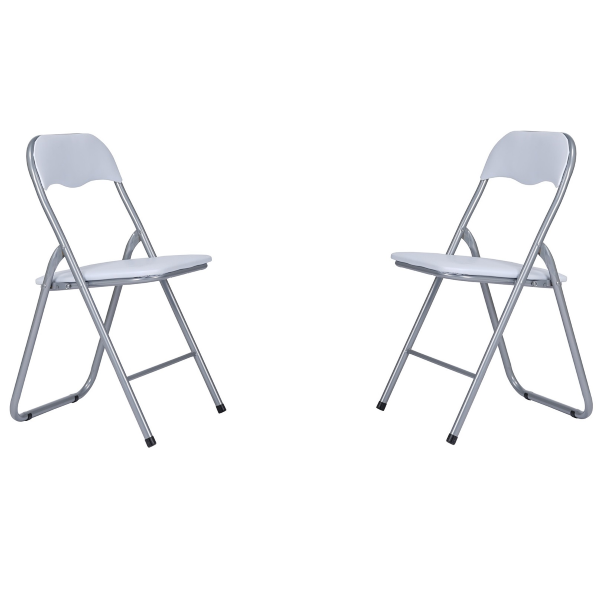 Chaise pliante rembourrée peu encombrante avec structure en métal et assise en similicuir BLANC SET 2 PIECES