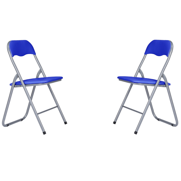 Padded space-saving folding chair with metal frame and eco-leather seat BLUE SET 2 PIECES