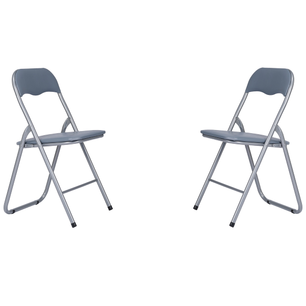 Gepolsterter platzsparender Klappstuhl Metallrahmen Öko-Ledersitz GRAU SET 2 STÜCKE