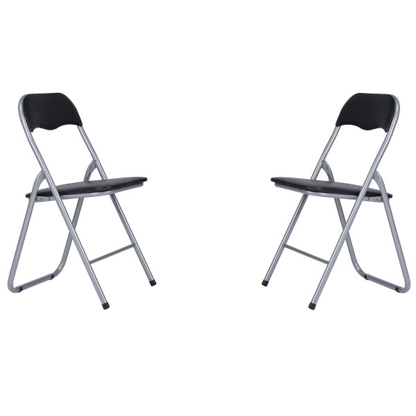 Gepolsterter platzsparender Klappstuhl Metallrahmen Öko-Ledersitz SCHWARZ SET 2 STÜCKE