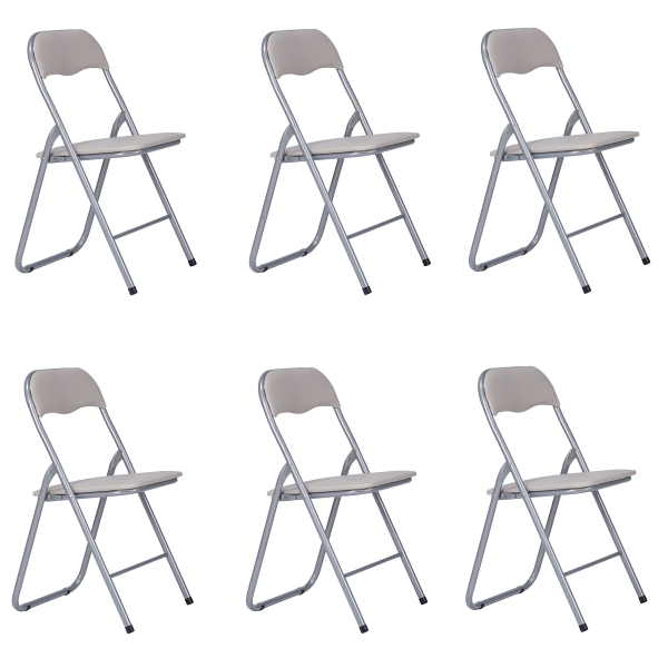 Sedia in metallo pieghevole seduta ecopelle TORTORA SET 6 PEZZI 