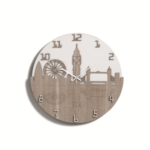 Moderne Wanduhr D50 ENGLAND aus BRC-Schichtholz