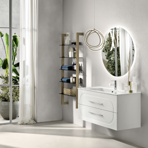 Moderner hängender Badezimmerschrank mit 100 CASPIO-Untergestell mit 2 Schubladen und MATT WHITE-Waschbecken