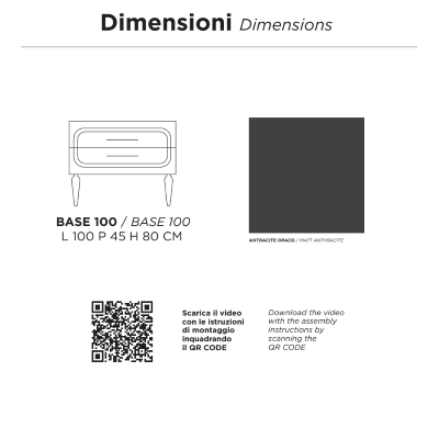 Meuble de salle de bain moderne sur pied avec base 100 CASPIO avec 2 tiroirs et lavabo ANTHRACITE MAT