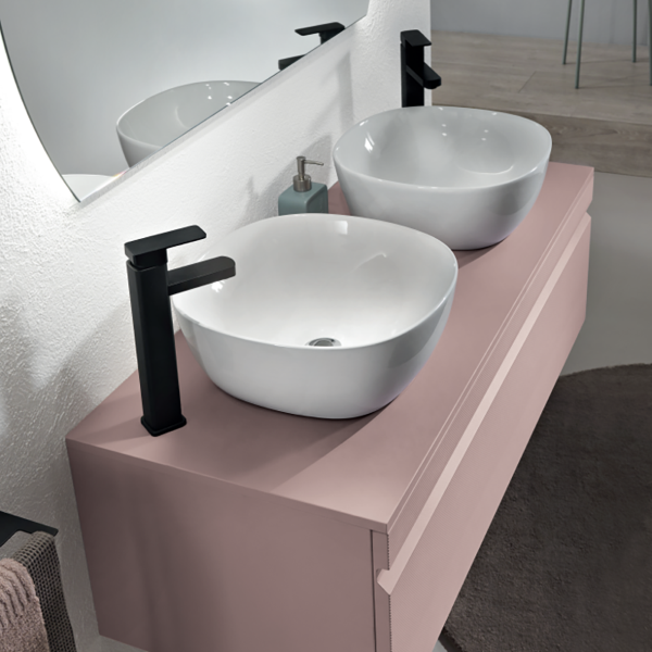Bagno completo sospeso con base 120 con 2 lavabi da appogio -  RIO Rosa Polvere