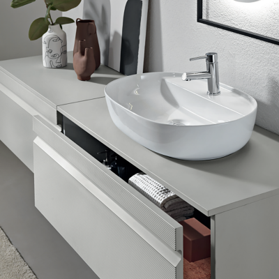 Bagno completo sospeso con 2 basi specchio LED e lavabo da appogio -  RIO Grigio