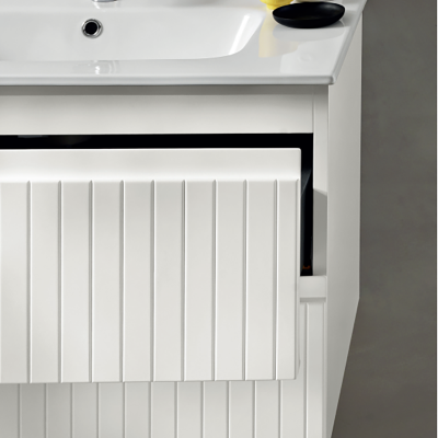 Modern suspended bathroom cabinet with ARTICO 80 base with 2 drawers and MATT WHITE sink
