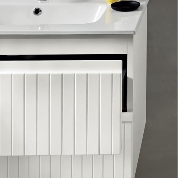 Modern suspended bathroom cabinet with ARTICO 80 base with 2 drawers and MATT WHITE sink