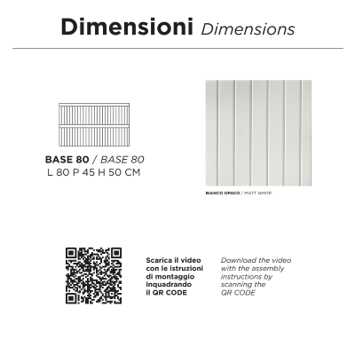 Modern suspended bathroom cabinet with ARTICO 80 base with 2 drawers and MATT WHITE sink
