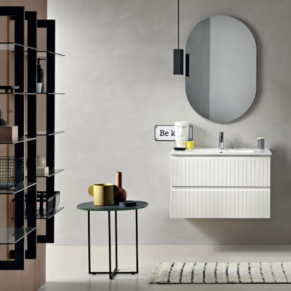 Modern suspended bathroom cabinet with ARTICO 80 base with 2 drawers and MATT WHITE sink