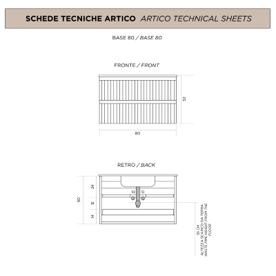 Moderner hängender Badezimmerschrank mit ARTICO 80-Untergestell mit 2 Schubladen und RUGGINE-Waschbecken