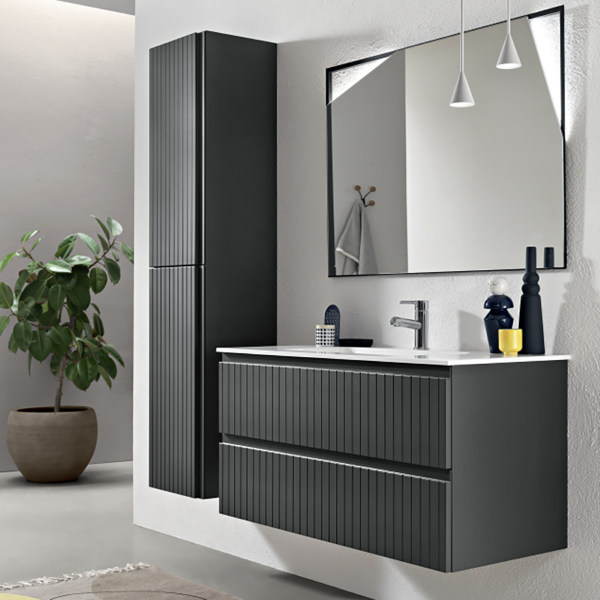 Modern wall-mounted bathroom cabinet with 120 ARTICO base, 2 drawers, and ANTHRACITE washbasin
