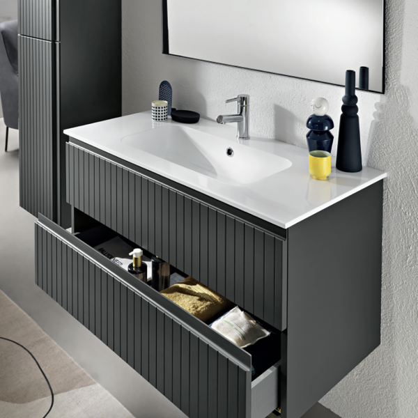 Modern wall-mounted bathroom cabinet with 120 ARTICO base, 2 drawers, and ANTHRACITE washbasin
