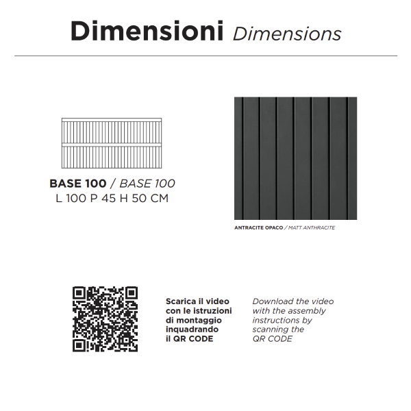 Modern suspended bathroom cabinet with ARTICO 100 base with 2 drawers and MATT ANTHRACITE washbasin