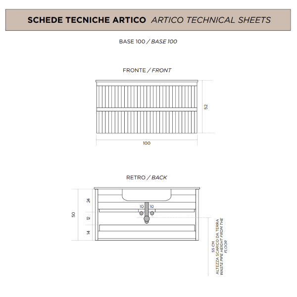Moderner hängender Badezimmerschrank mit 100 ARTICO-Untergestell mit 2 Schubladen und BLAUEM Waschbecken
