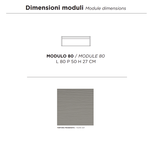Hängende Badezimmerschublade PIAVE 80 cm aus taubengrauem Eschenmelamin