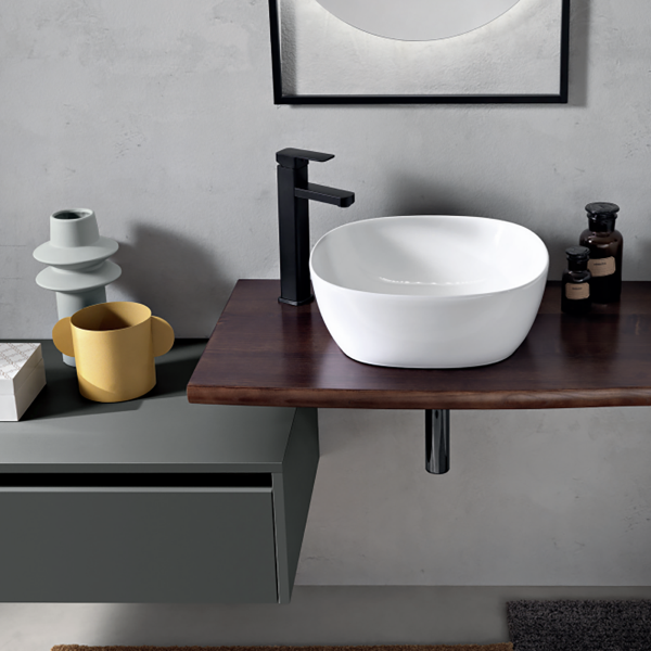 Suspended shelf for bathroom sink 100 cm in BREIS Walnut wood