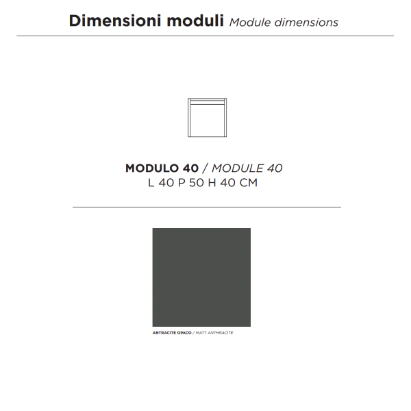 Suspended bathroom cabinet with 1 door 40 cm in anthracite PIAVE melamine