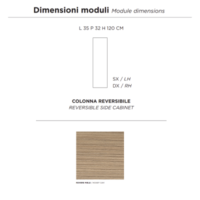 PIAVE modern reversible bathroom column with 1 door in Honey Oak