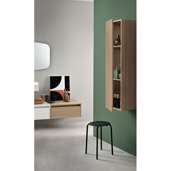 PIAVE modern reversible bathroom column with 1 door in Honey Oak