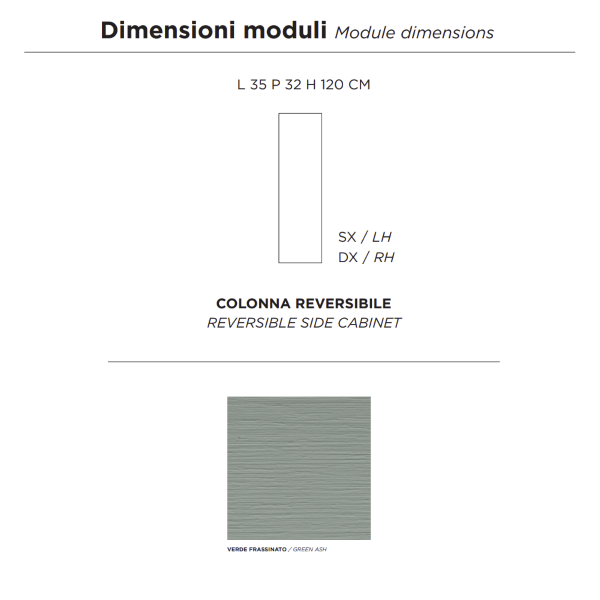 PIAVE modern reversible bathroom column with 1 door Tortora Frassinato