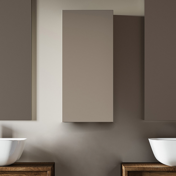 CUBE single suspended wall unit with matt taupe reversible door