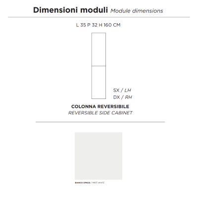 PIAVE modern reversible bathroom column with 2 doors in Matt White