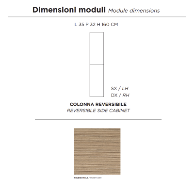 PIAVE modern reversible bathroom column with 2 doors in Oak