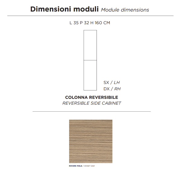 PIAVE modern reversible bathroom column with 2 doors in Oak