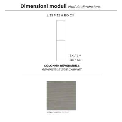 PIAVE modern reversible bathroom column with 2 doors in Tortora Frassinato