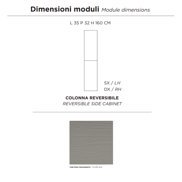 PIAVE modern reversible bathroom column with 2 doors in Tortora Frassinato