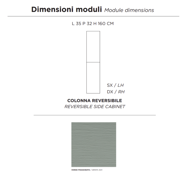 Colonne de salle de bain moderne réversible PIAVE avec 2 portes en vert Frassinato